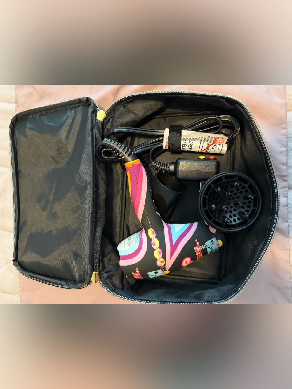 amika Black Travel Hair Dryer with Colorful Floral Pattern and Case - GUC - Picture 5 of 7